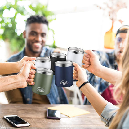 12oz Insulated Coffee Mug with Handle, Stainless Steel Wide Mouth Travel Tumblers with Lid, Double Wall Vacuum Coffee Cup for Camping, Office, Army Green 4 Pack