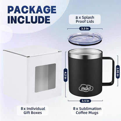 12oz Insulated Coffee Mug with Handle, Stainless Steel Wide Mouth Travel Tumblers with Lid, Double Wall Vacuum Coffee Cup for Camping, Office, Army Green 4 Pack