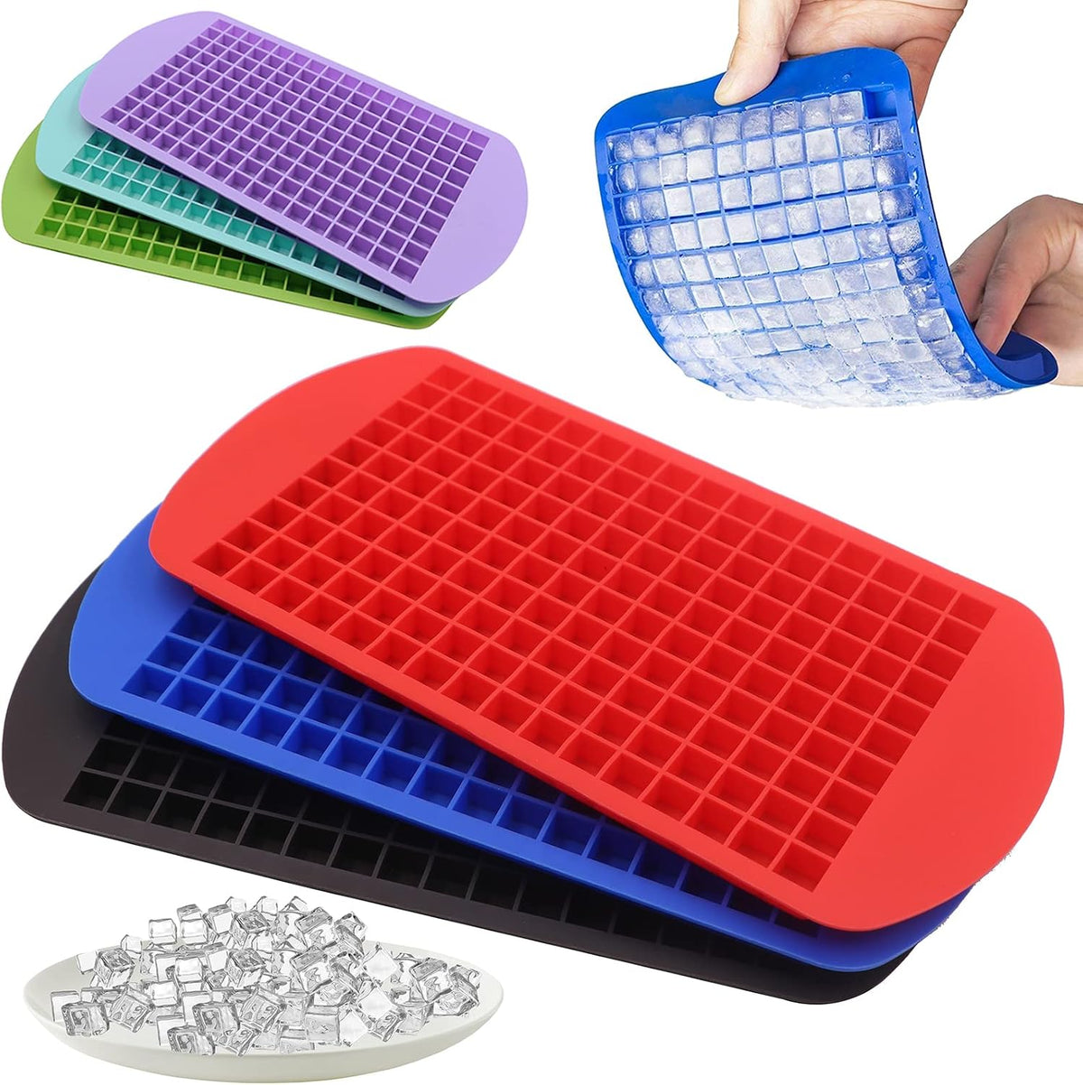 Silicone Mini Ice Cube Trays, 160 Crushed Ice Cube Molds Easy Release Small Ice Cube for Chilling Whiskey Cocktail, Kitchen Gadgets Stackable Ice Trays, Specialty Accessories Tool for Freezer