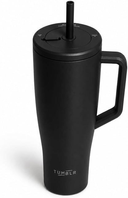 40 oz Tumbler With Straw and Handle, Leak Proof, Beige, 40 fl oz