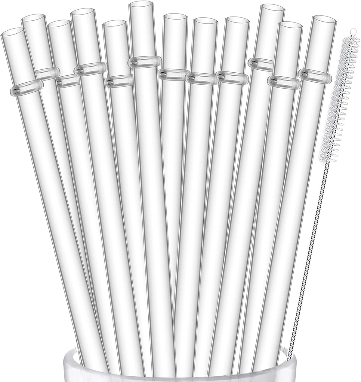 12-Pack Reusable Clear Plastic Straws, 10.5-inch Hard Tumbler Straws