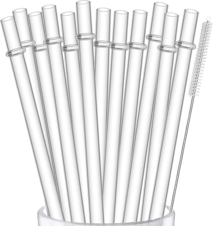 12-Pack Reusable Clear Plastic Straws, 10.5-inch Hard Tumbler Straws