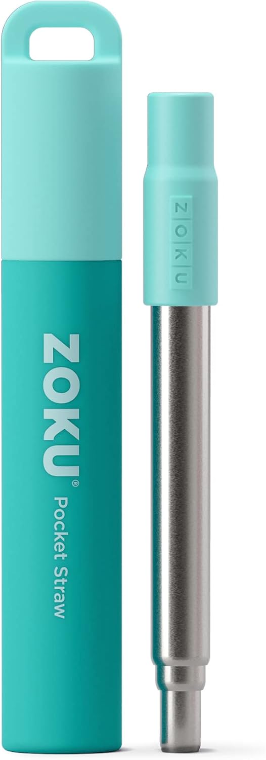 Reusable Metal Straw with Case, Collapsible Travel Straw - Teal