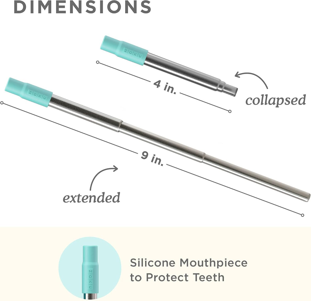 Reusable Metal Straw with Case, Collapsible Travel Straw - Teal