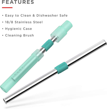 Reusable Metal Straw with Case, Collapsible Travel Straw - Teal