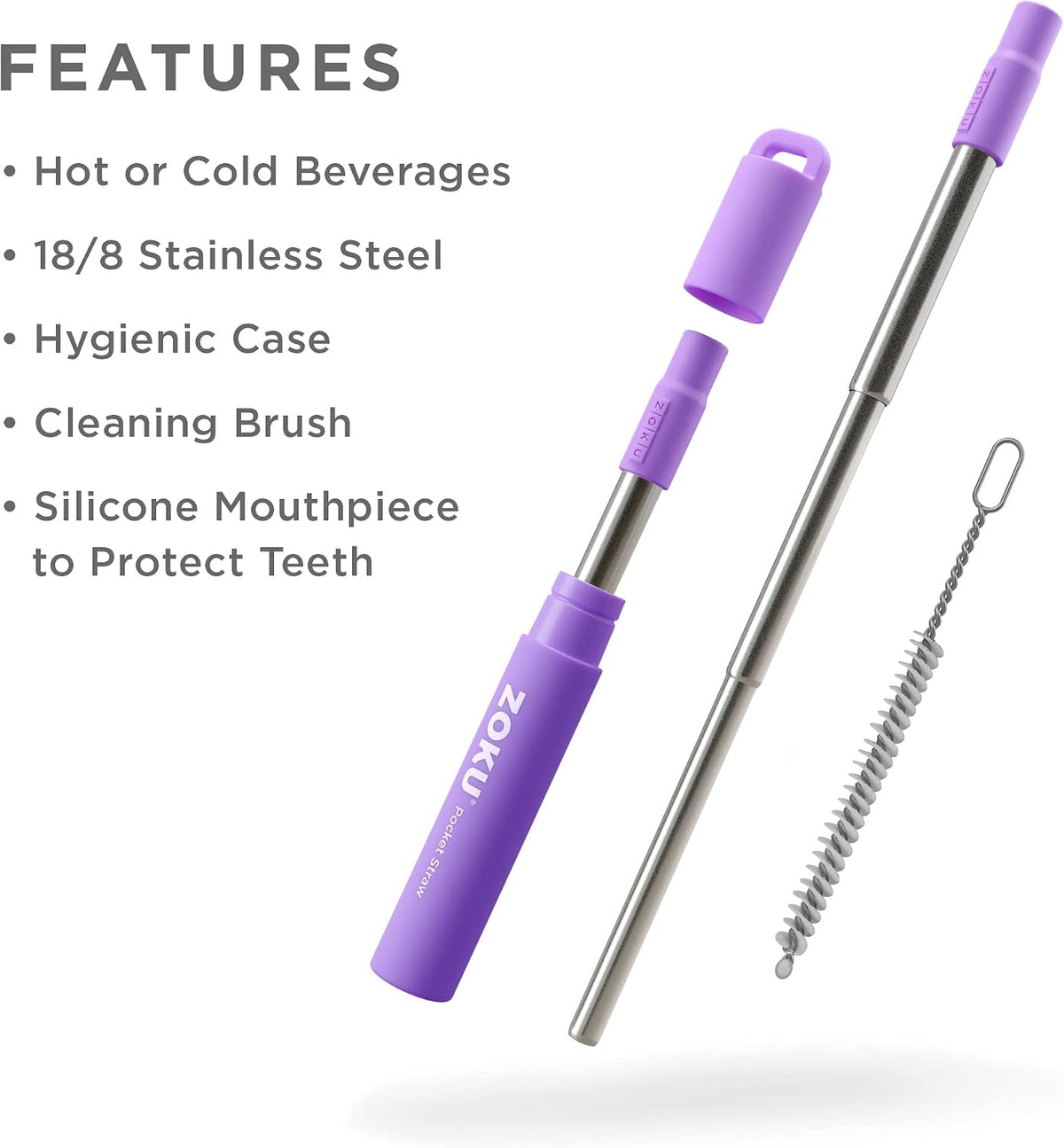 Reusable Metal Straw with Case, Collapsible Travel Straw - Teal