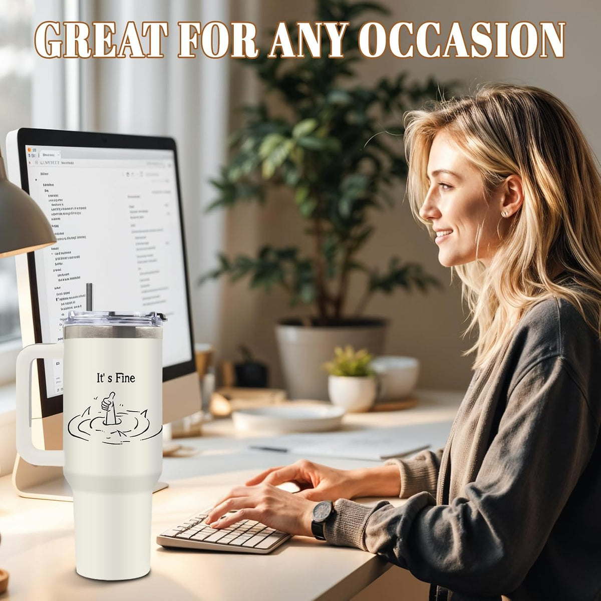 Funny Saying Tumbler 40oz, Insulated Motivational Gifts for Women Man | Minimalist Design Tumbler Leakproof, Depression Support Gift for Women Man, Fathers Day Birthday Gift for Coworker, 1 Pack