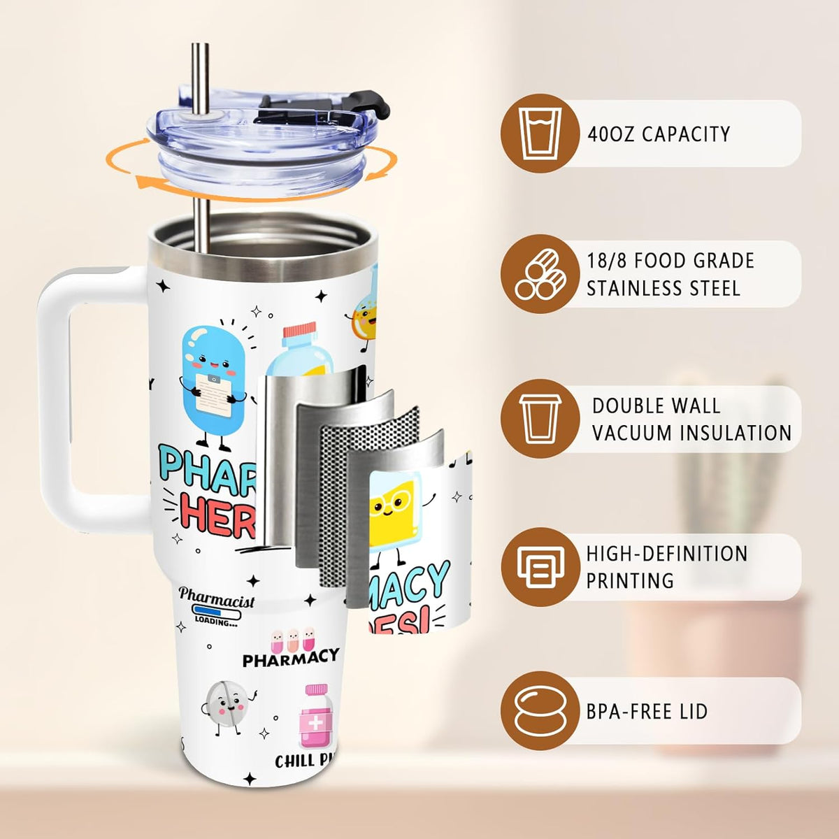 Funny Saying Tumbler 40oz, Insulated Motivational Gifts for Women Man | Minimalist Design Tumbler Leakproof, Depression Support Gift for Women Man, Fathers Day Birthday Gift for Coworker, 1 Pack