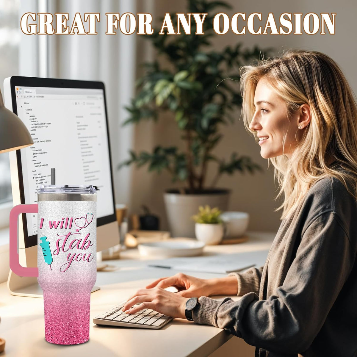 Funny Saying Tumbler 40oz, Insulated Motivational Gifts for Women Man | Minimalist Design Tumbler Leakproof, Depression Support Gift for Women Man, Fathers Day Birthday Gift for Coworker, 1 Pack