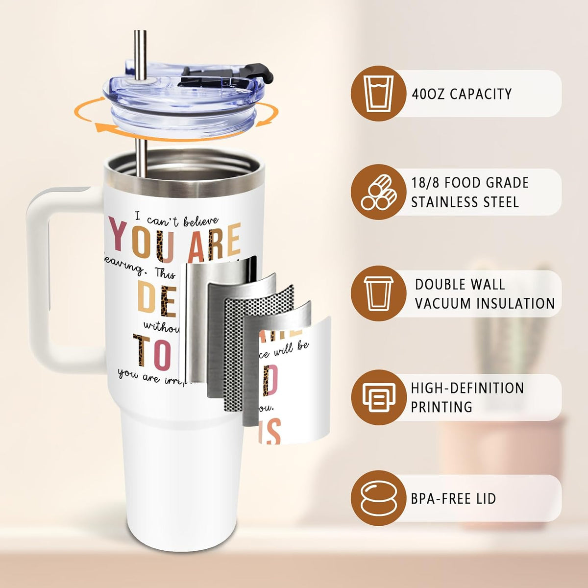 Funny Saying Tumbler 40oz, Insulated Motivational Gifts for Women Man | Minimalist Design Tumbler Leakproof, Depression Support Gift for Women Man, Fathers Day Birthday Gift for Coworker, 1 Pack
