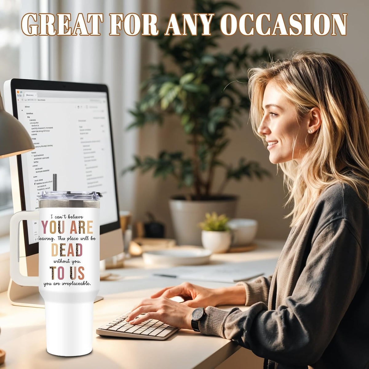 Funny Saying Tumbler 40oz, Insulated Motivational Gifts for Women Man | Minimalist Design Tumbler Leakproof, Depression Support Gift for Women Man, Fathers Day Birthday Gift for Coworker, 1 Pack