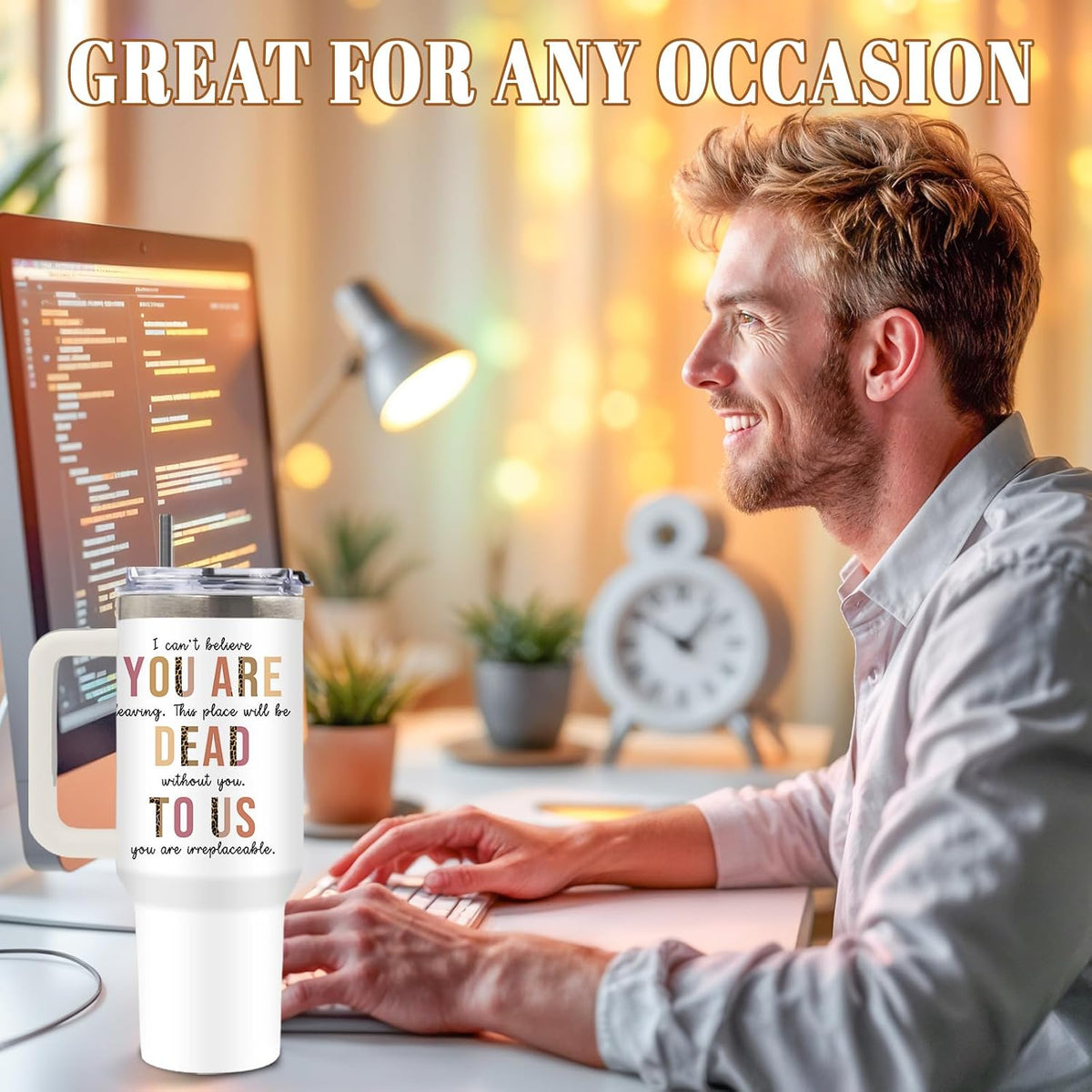Funny Saying Tumbler 40oz, Insulated Motivational Gifts for Women Man | Minimalist Design Tumbler Leakproof, Depression Support Gift for Women Man, Fathers Day Birthday Gift for Coworker, 1 Pack