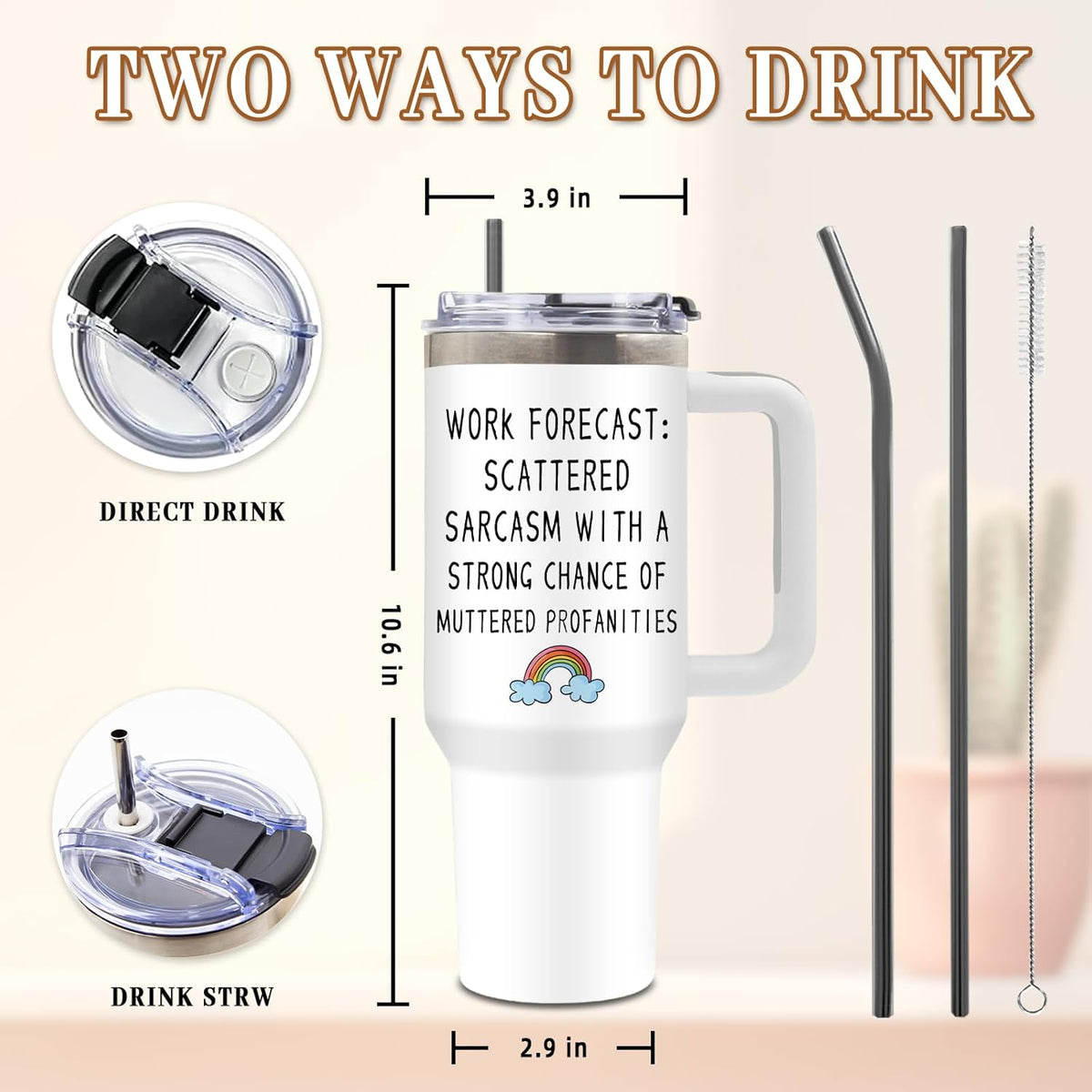 Funny Saying Tumbler 40oz, Insulated Motivational Gifts for Women Man | Minimalist Design Tumbler Leakproof, Depression Support Gift for Women Man, Fathers Day Birthday Gift for Coworker, 1 Pack