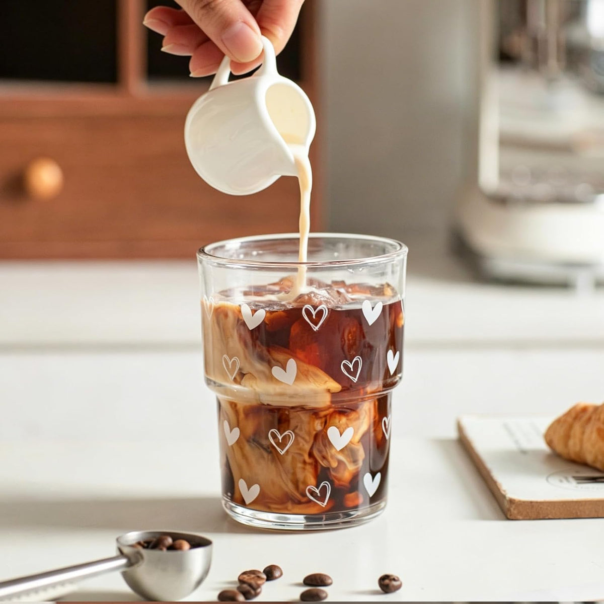 13 oz Iced Coffee Cups with Lids and Straw, Set of 2 Glass Tumbler