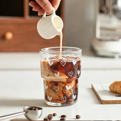 13 oz Iced Coffee Cups with Lids and Straw, Set of 2 Glass Tumbler