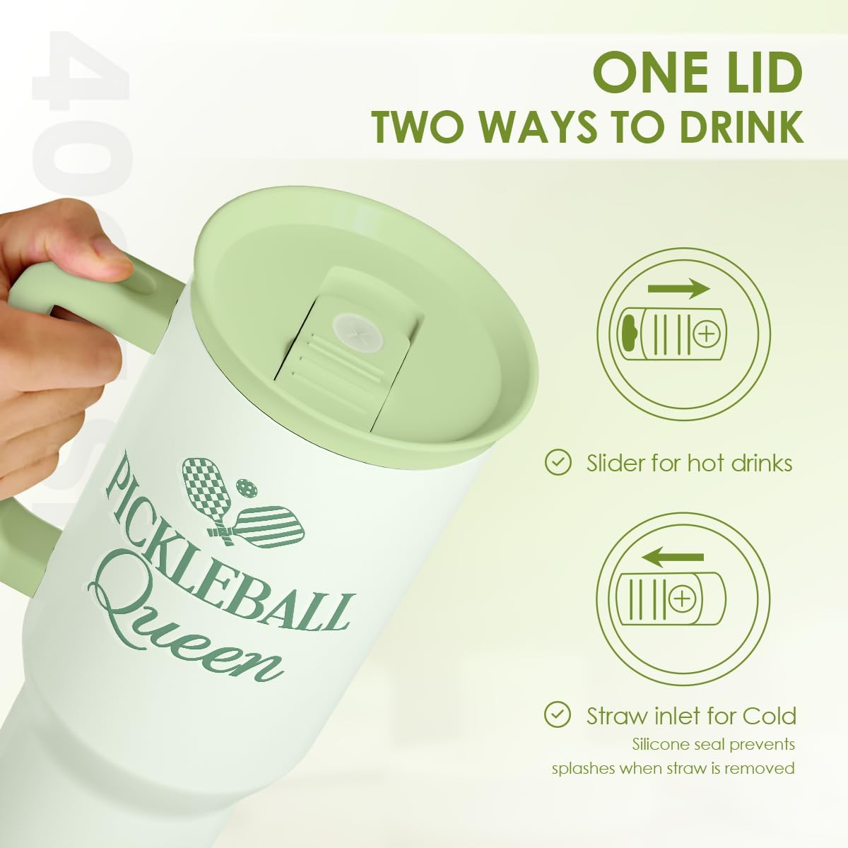 Pickleball 40oz Tumbler With Handle and Straw, Pickleball Queen Insulated Stainless Steel Travel Coffee Mug for Women Girls Players, Gift Idea for Birthday Christmas Mothers Day