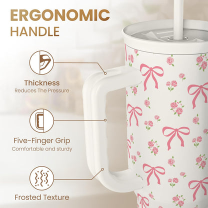 Pickleball 40oz Tumbler With Handle and Straw, Pickleball Queen Insulated Stainless Steel Travel Coffee Mug for Women Girls Players, Gift Idea for Birthday Christmas Mothers Day