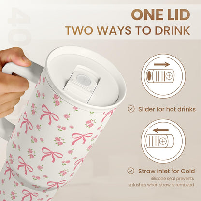 Pickleball 40oz Tumbler With Handle and Straw, Pickleball Queen Insulated Stainless Steel Travel Coffee Mug for Women Girls Players, Gift Idea for Birthday Christmas Mothers Day