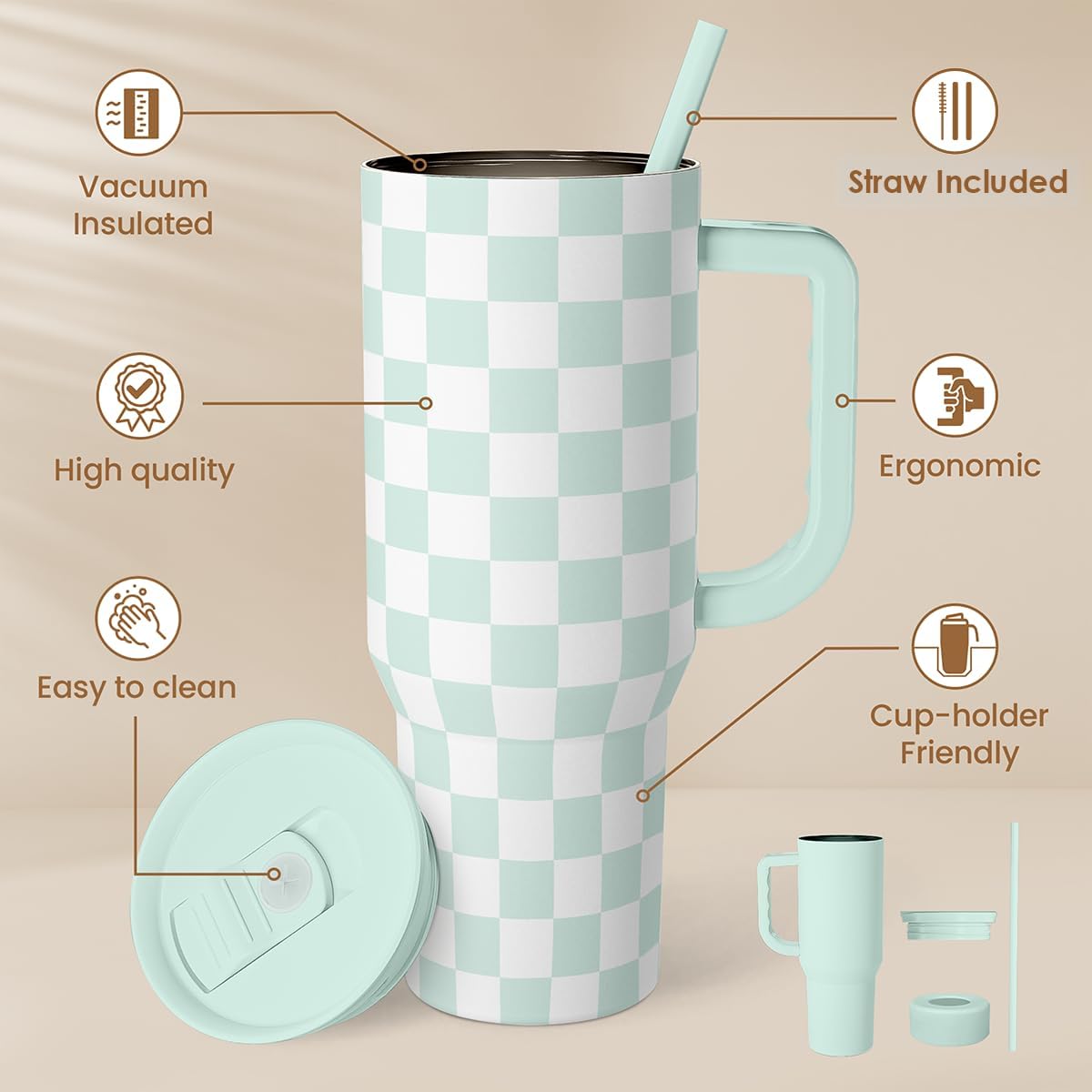 Pickleball 40oz Tumbler With Handle and Straw, Pickleball Queen Insulated Stainless Steel Travel Coffee Mug for Women Girls Players, Gift Idea for Birthday Christmas Mothers Day