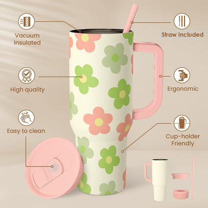 Pickleball 40oz Tumbler With Handle and Straw, Pickleball Queen Insulated Stainless Steel Travel Coffee Mug for Women Girls Players, Gift Idea for Birthday Christmas Mothers Day