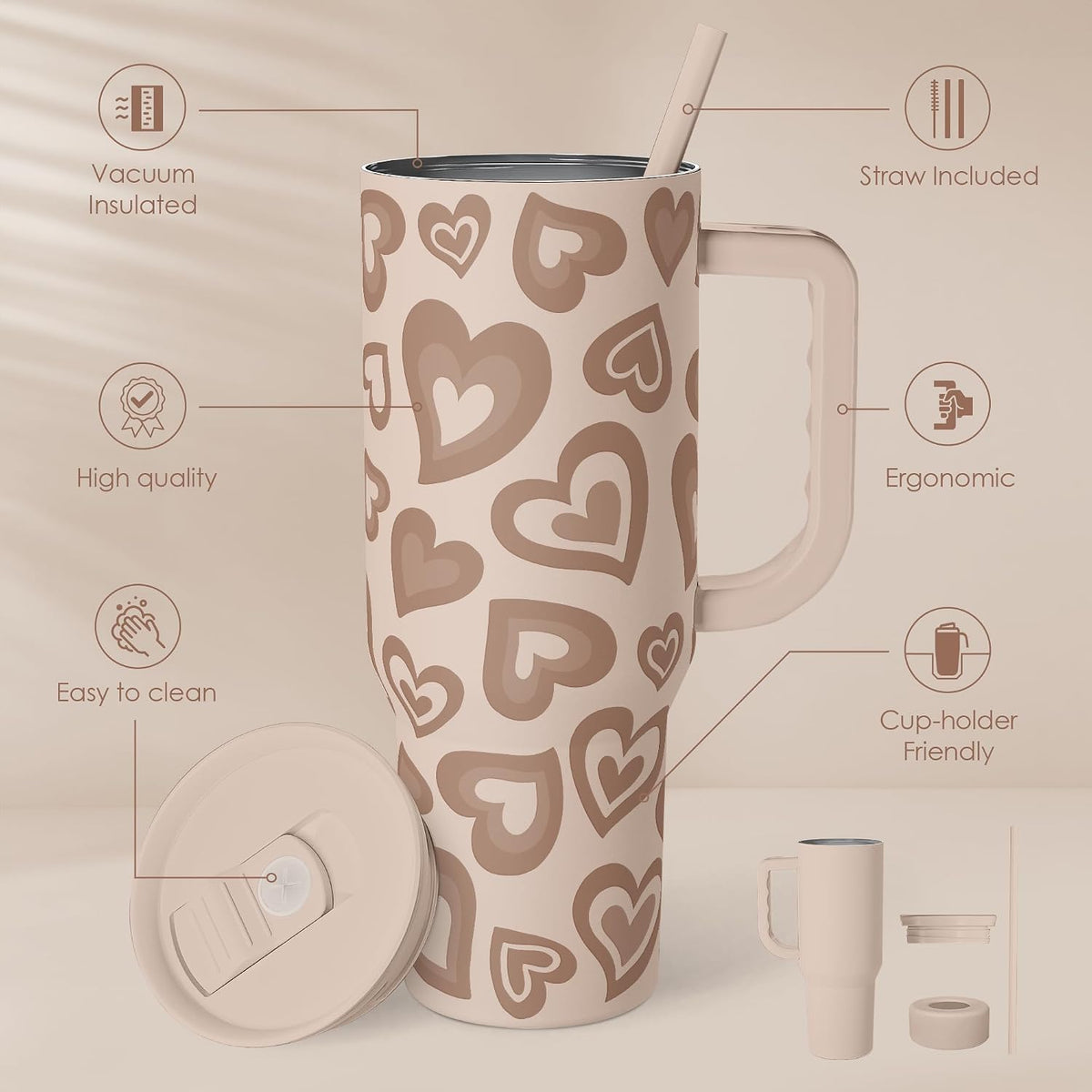 Pickleball 40oz Tumbler With Handle and Straw, Pickleball Queen Insulated Stainless Steel Travel Coffee Mug for Women Girls Players, Gift Idea for Birthday Christmas Mothers Day