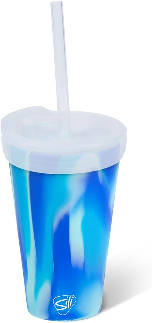 16oz Silicone Straw Tumbler with 2-in-1 Lid – Unbreakable, Non-Toxic, Dishwasher Safe & Spill Proof Tumbler – Leakproof Travel Mug for Coffee, Juice, Cocktail (Classic Green, smoke)