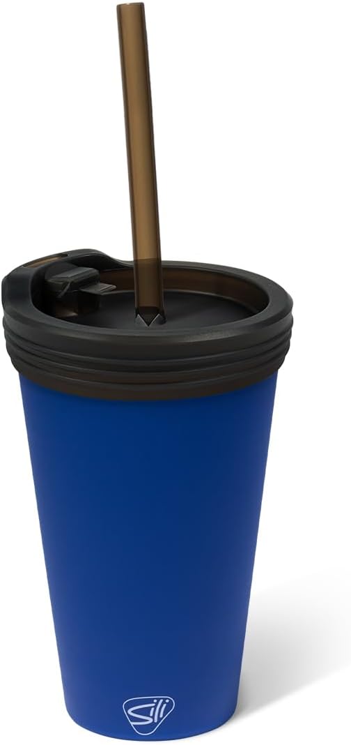 16oz Silicone Straw Tumbler with 2-in-1 Lid – Unbreakable, Non-Toxic, Dishwasher Safe & Spill Proof Tumbler – Leakproof Travel Mug for Coffee, Juice, Cocktail (Classic Green, smoke)