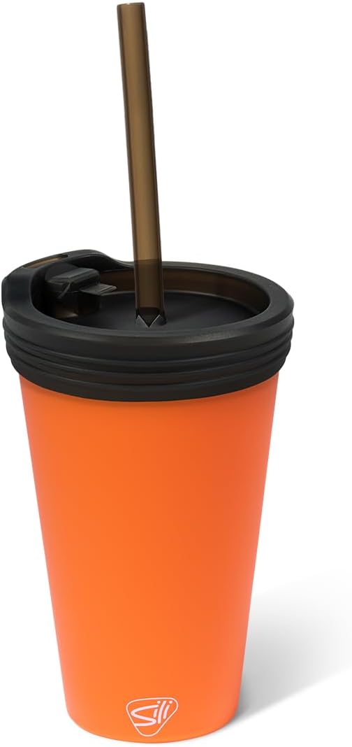16oz Silicone Straw Tumbler with 2-in-1 Lid – Unbreakable, Non-Toxic, Dishwasher Safe & Spill Proof Tumbler – Leakproof Travel Mug for Coffee, Juice, Cocktail (Classic Green, smoke)