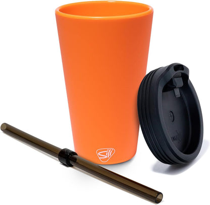 16oz Silicone Straw Tumbler with 2-in-1 Lid – Unbreakable, Non-Toxic, Dishwasher Safe & Spill Proof Tumbler – Leakproof Travel Mug for Coffee, Juice, Cocktail (Classic Green, smoke)