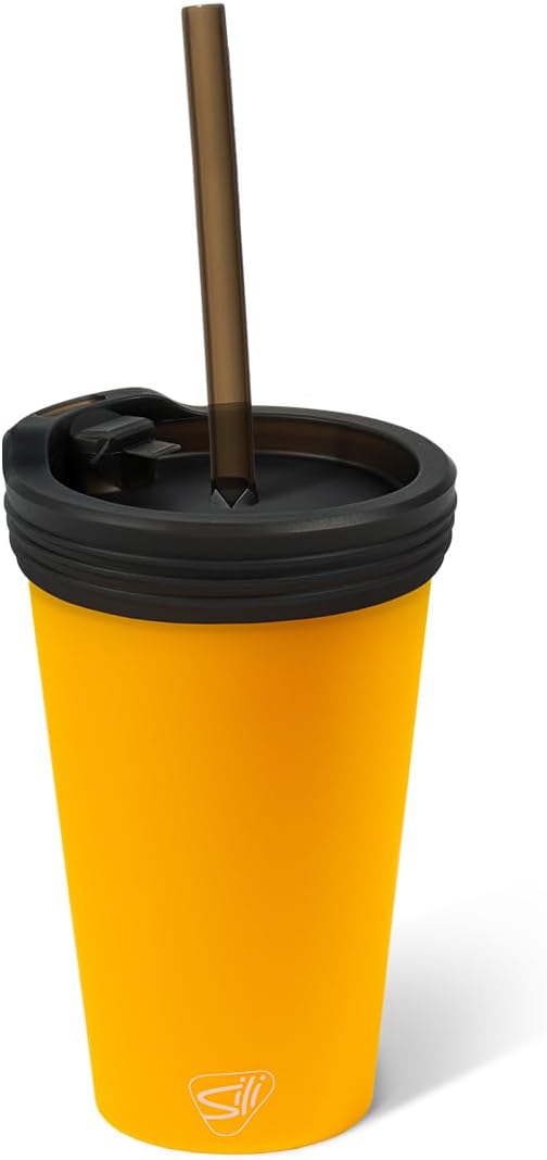 16oz Silicone Straw Tumbler with 2-in-1 Lid – Unbreakable, Non-Toxic, Dishwasher Safe & Spill Proof Tumbler – Leakproof Travel Mug for Coffee, Juice, Cocktail (Classic Green, smoke)