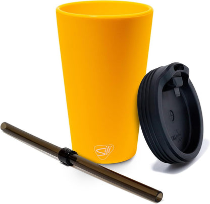16oz Silicone Straw Tumbler with 2-in-1 Lid – Unbreakable, Non-Toxic, Dishwasher Safe & Spill Proof Tumbler – Leakproof Travel Mug for Coffee, Juice, Cocktail (Classic Green, smoke)