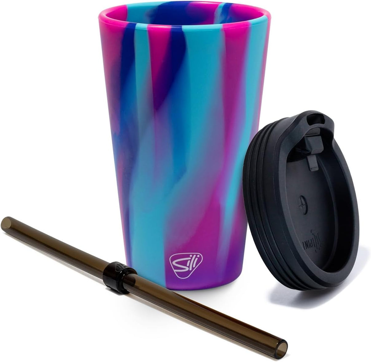 16oz Silicone Straw Tumbler with 2-in-1 Lid – Unbreakable, Non-Toxic, Dishwasher Safe & Spill Proof Tumbler – Leakproof Travel Mug for Coffee, Juice, Cocktail (Classic Green, smoke)