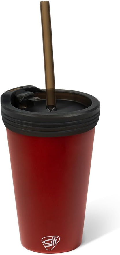 16oz Silicone Straw Tumbler with 2-in-1 Lid – Unbreakable, Non-Toxic, Dishwasher Safe & Spill Proof Tumbler – Leakproof Travel Mug for Coffee, Juice, Cocktail (Classic Green, smoke)