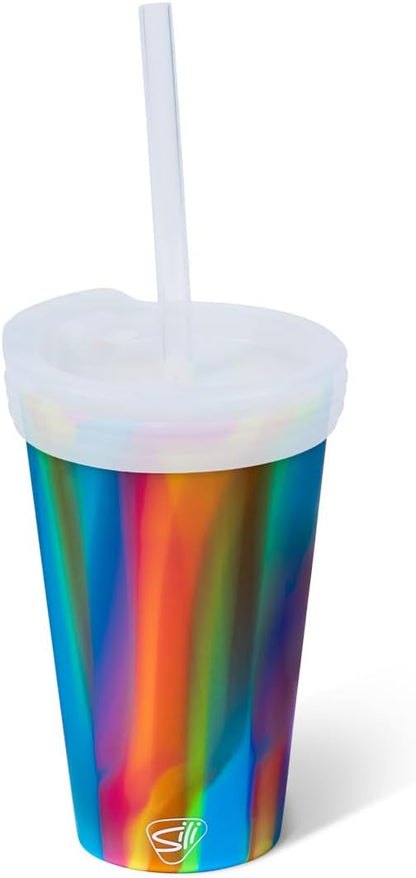 16oz Silicone Straw Tumbler with 2-in-1 Lid – Unbreakable, Non-Toxic, Dishwasher Safe & Spill Proof Tumbler – Leakproof Travel Mug for Coffee, Juice, Cocktail (Classic Green, smoke)