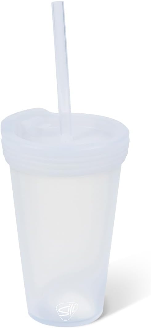 16oz Silicone Straw Tumbler with 2-in-1 Lid – Unbreakable, Non-Toxic, Dishwasher Safe & Spill Proof Tumbler – Leakproof Travel Mug for Coffee, Juice, Cocktail (Classic Green, smoke)