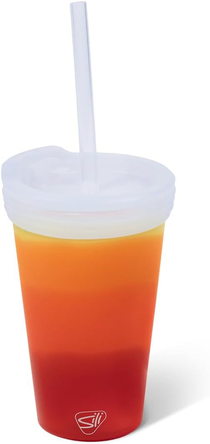 16oz Silicone Straw Tumbler with 2-in-1 Lid – Unbreakable, Non-Toxic, Dishwasher Safe & Spill Proof Tumbler – Leakproof Travel Mug for Coffee, Juice, Cocktail (Classic Green, smoke)