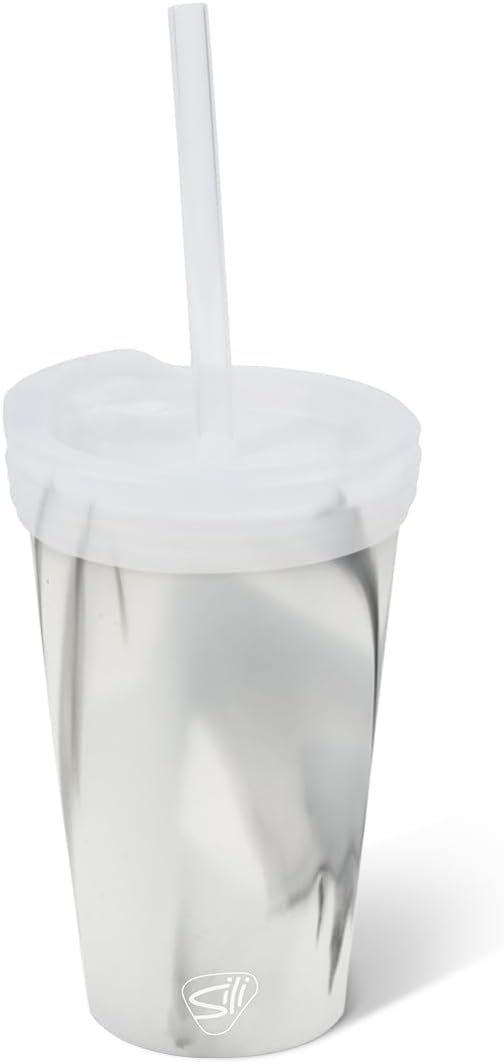 16oz Silicone Straw Tumbler with 2-in-1 Lid – Unbreakable, Non-Toxic, Dishwasher Safe & Spill Proof Tumbler – Leakproof Travel Mug for Coffee, Juice, Cocktail (Classic Green, smoke)
