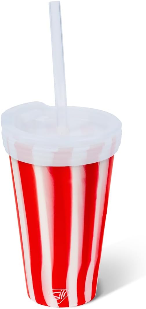 16oz Silicone Straw Tumbler with 2-in-1 Lid – Unbreakable, Non-Toxic, Dishwasher Safe & Spill Proof Tumbler – Leakproof Travel Mug for Coffee, Juice, Cocktail (Classic Green, smoke)