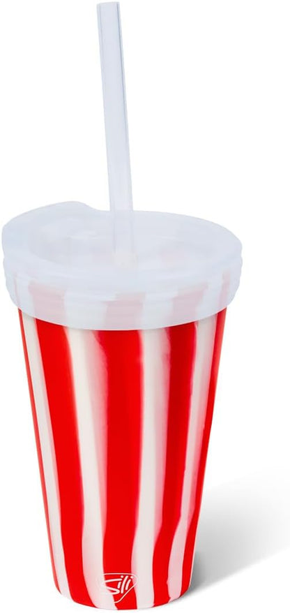 16oz Silicone Straw Tumbler with 2-in-1 Lid – Unbreakable, Non-Toxic, Dishwasher Safe & Spill Proof Tumbler – Leakproof Travel Mug for Coffee, Juice, Cocktail (Classic Green, smoke)