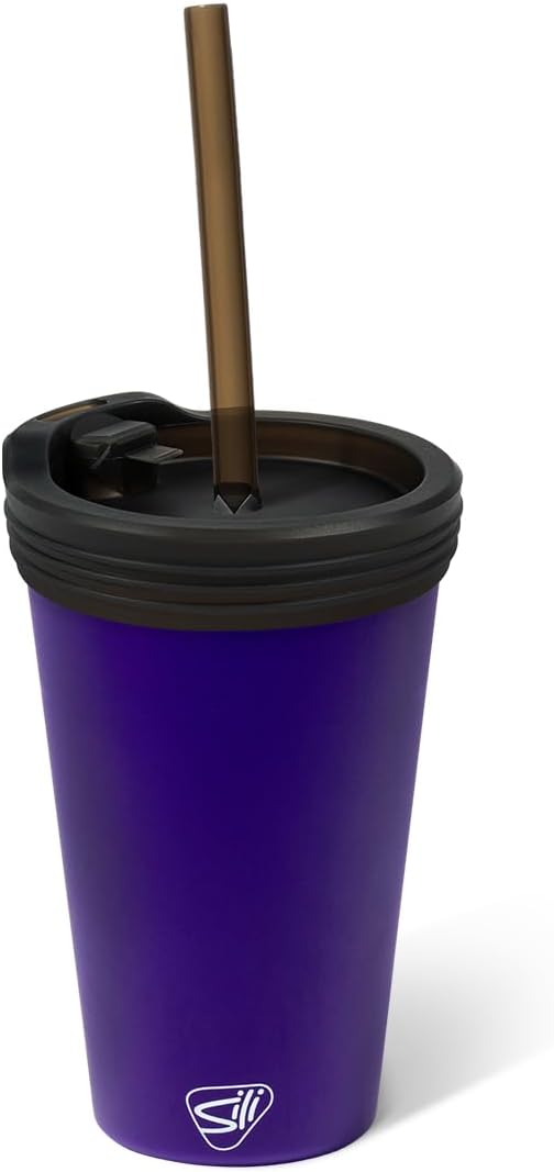 16oz Silicone Straw Tumbler with 2-in-1 Lid – Unbreakable, Non-Toxic, Dishwasher Safe & Spill Proof Tumbler – Leakproof Travel Mug for Coffee, Juice, Cocktail (Classic Green, smoke)