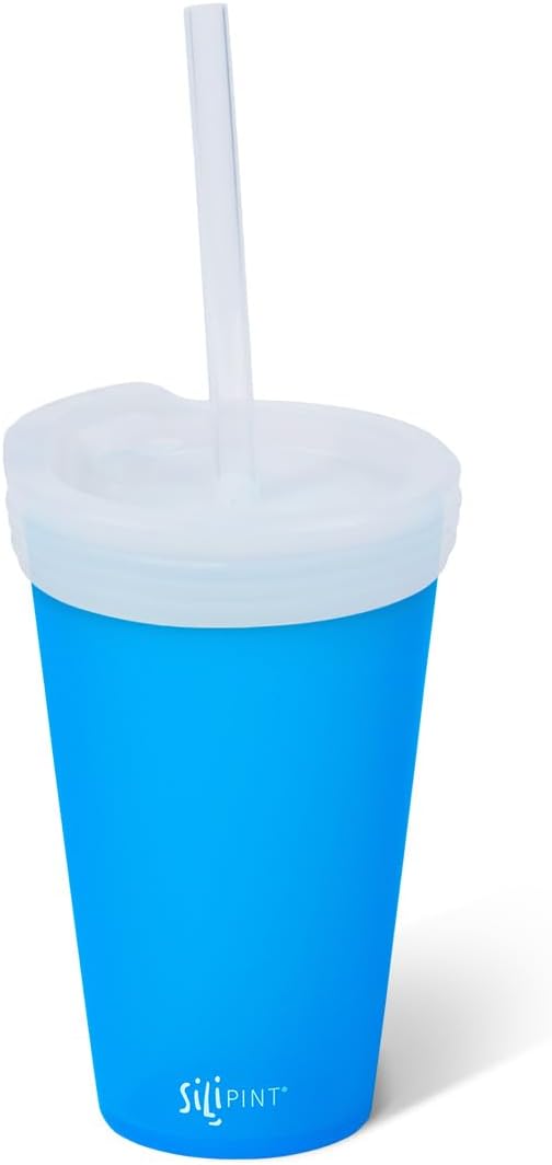 16oz Silicone Straw Tumbler with 2-in-1 Lid – Unbreakable, Non-Toxic, Dishwasher Safe & Spill Proof Tumbler – Leakproof Travel Mug for Coffee, Juice, Cocktail (Classic Green, smoke)