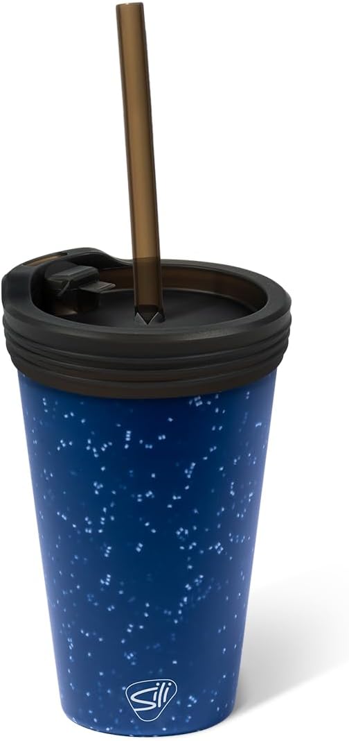 16oz Silicone Straw Tumbler with 2-in-1 Lid – Unbreakable, Non-Toxic, Dishwasher Safe & Spill Proof Tumbler – Leakproof Travel Mug for Coffee, Juice, Cocktail (Classic Green, smoke)