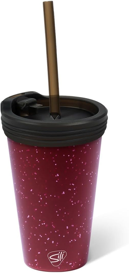 16oz Silicone Straw Tumbler with 2-in-1 Lid – Unbreakable, Non-Toxic, Dishwasher Safe & Spill Proof Tumbler – Leakproof Travel Mug for Coffee, Juice, Cocktail (Classic Green, smoke)