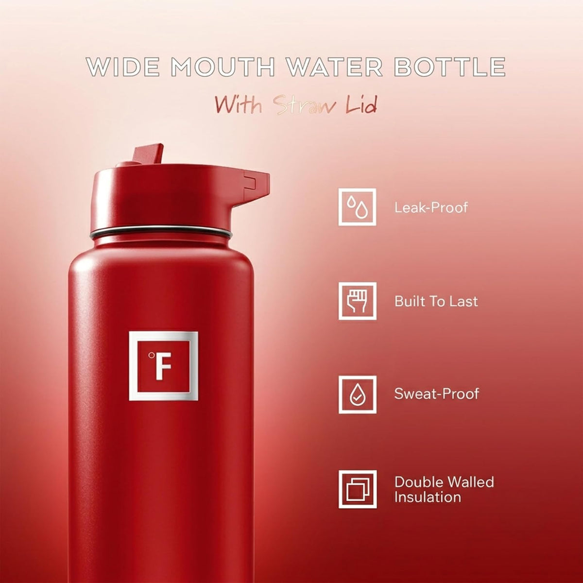 40 oz Wide Mouth Water Bottle with Straw