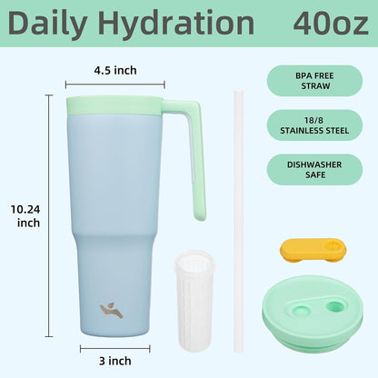 40 oz Tumbler with Handle and Straw, Insulated Water Bottle | Cherry; BPA-free, leak-resistant tumbler with fruit diffuser for gym, office, travel, coffee & daily hydration