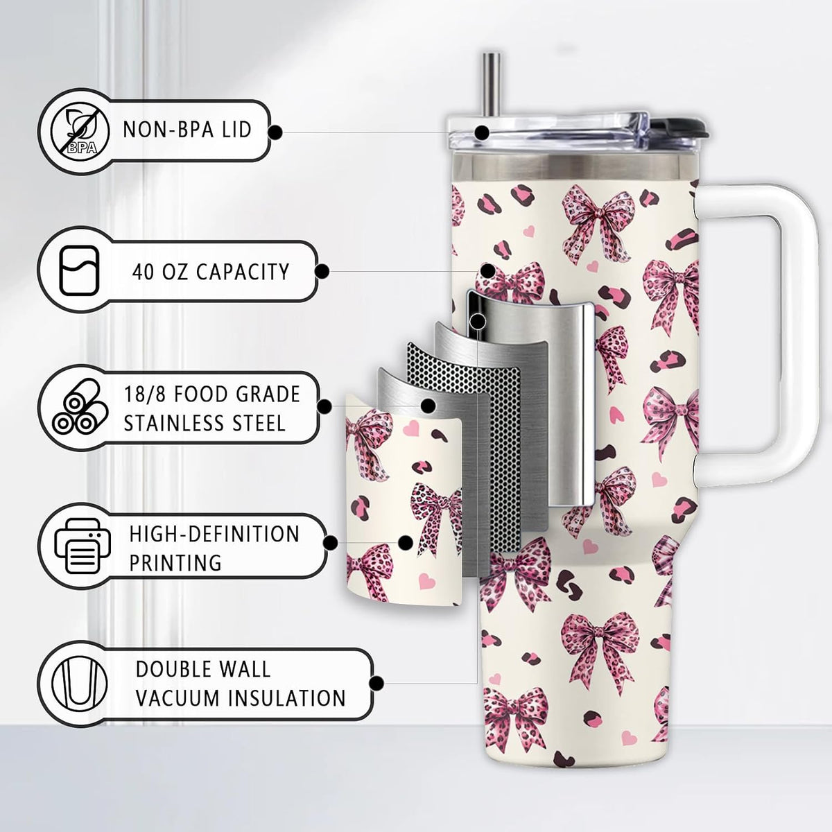 Might Be 40oz Tumbler, with Handle & Straw, Stainless Steel Cup | 40oz Insulated Tumbler, Travel Sport Coffee Water Bottle, Thanksgiving Christmas Birthday Gifts for Woman Man