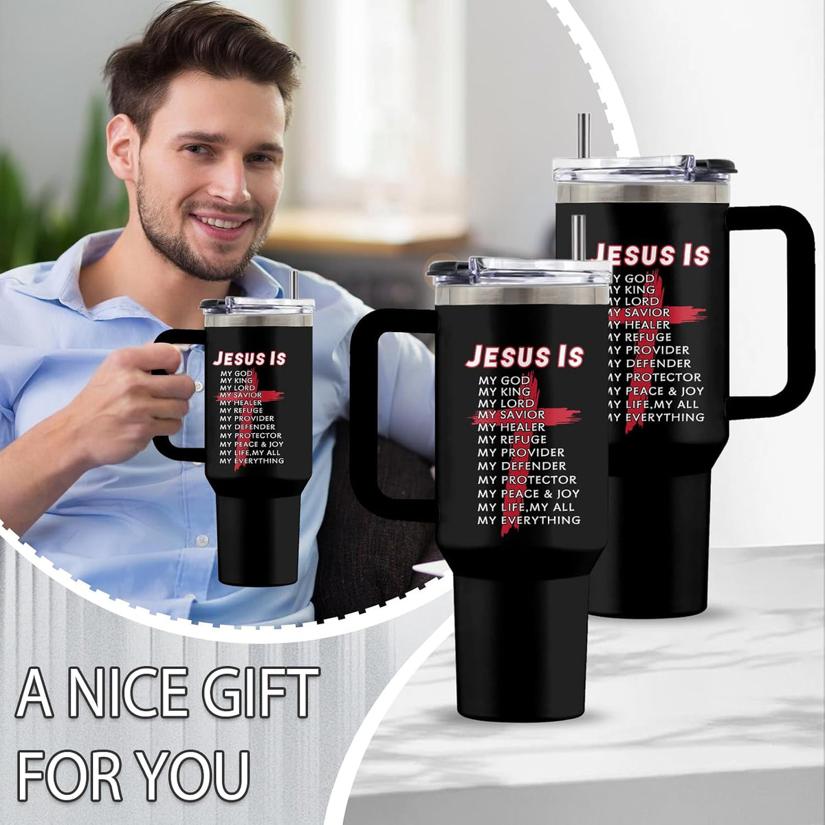 Might Be 40oz Tumbler, with Handle & Straw, Stainless Steel Cup | 40oz Insulated Tumbler, Travel Sport Coffee Water Bottle, Thanksgiving Christmas Birthday Gifts for Woman Man
