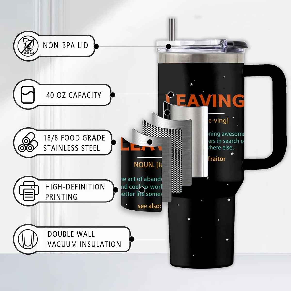 Might Be 40oz Tumbler, with Handle & Straw, Stainless Steel Cup | 40oz Insulated Tumbler, Travel Sport Coffee Water Bottle, Thanksgiving Christmas Birthday Gifts for Woman Man
