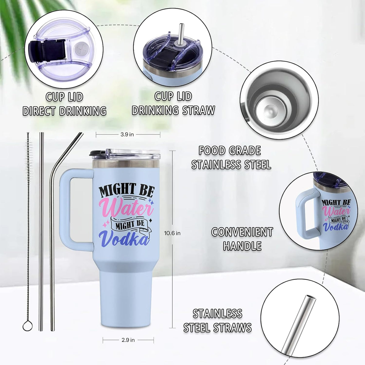 Might Be 40oz Tumbler, with Handle & Straw, Stainless Steel Cup | 40oz Insulated Tumbler, Travel Sport Coffee Water Bottle, Thanksgiving Christmas Birthday Gifts for Woman Man