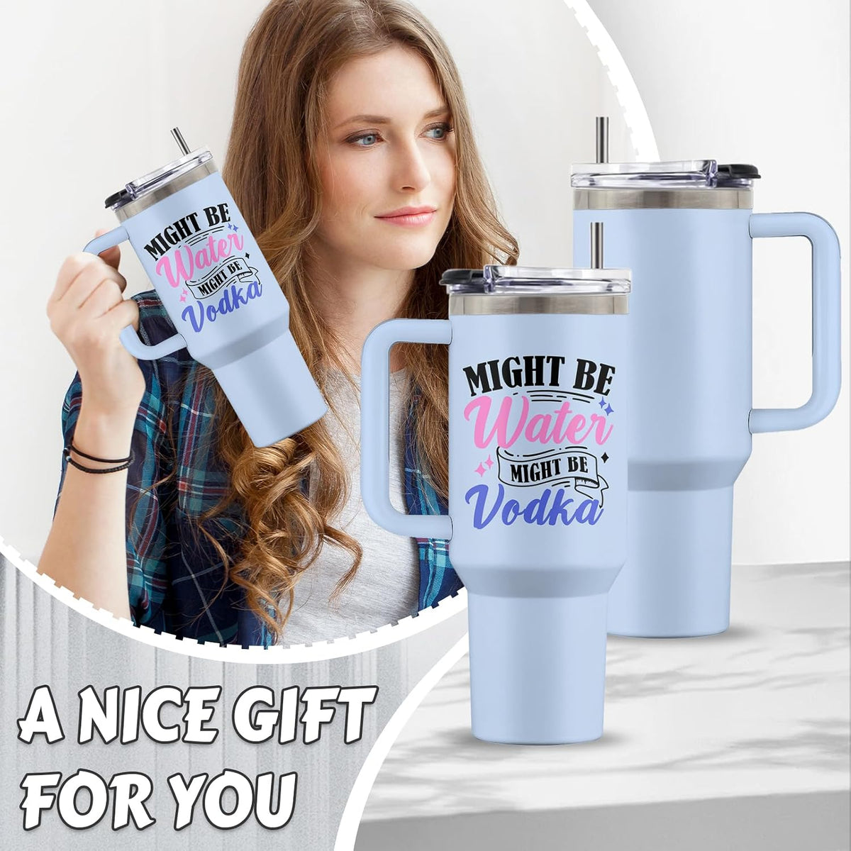 Might Be 40oz Tumbler, with Handle & Straw, Stainless Steel Cup | 40oz Insulated Tumbler, Travel Sport Coffee Water Bottle, Thanksgiving Christmas Birthday Gifts for Woman Man